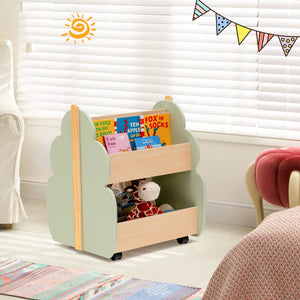 Libreria in legno per bambini con organizzatore di libri-Scaffale di stoccaggio a 2 livelli 52x46x62,5cm Verde