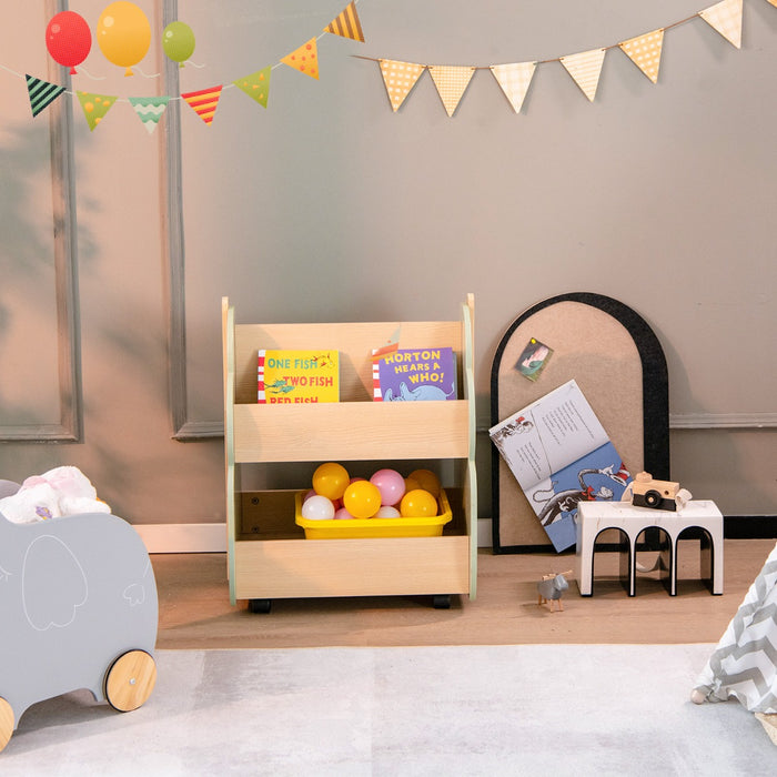Libreria in legno per bambini con organizzatore di libri-Scaffale di stoccaggio a 2 livelli 52x46x62,5cm Verde