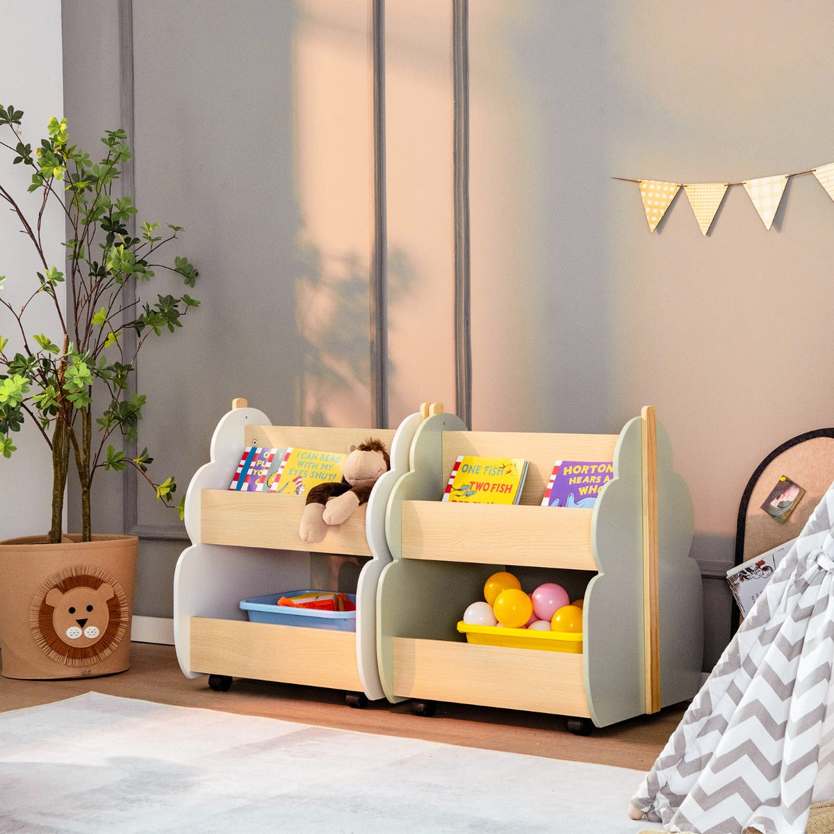 Libreria in legno per bambini con organizzatore di libri-Scaffale di stoccaggio a 2 livelli 52x46x62,5cm Verde