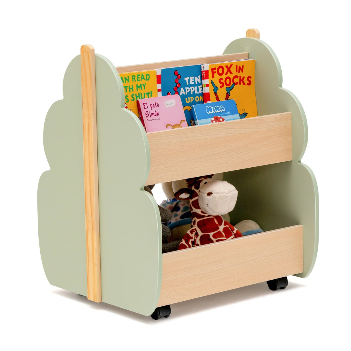 Libreria in legno per bambini con organizzatore di libri-Scaffale di stoccaggio a 2 livelli 52x46x62,5cm Verde