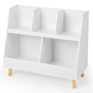 Libreria per bambini a 5 cubi con gambe in legno e kit antiribaltamento, Organizzatore per giochi per asilo nido Bianco-Scaffalature