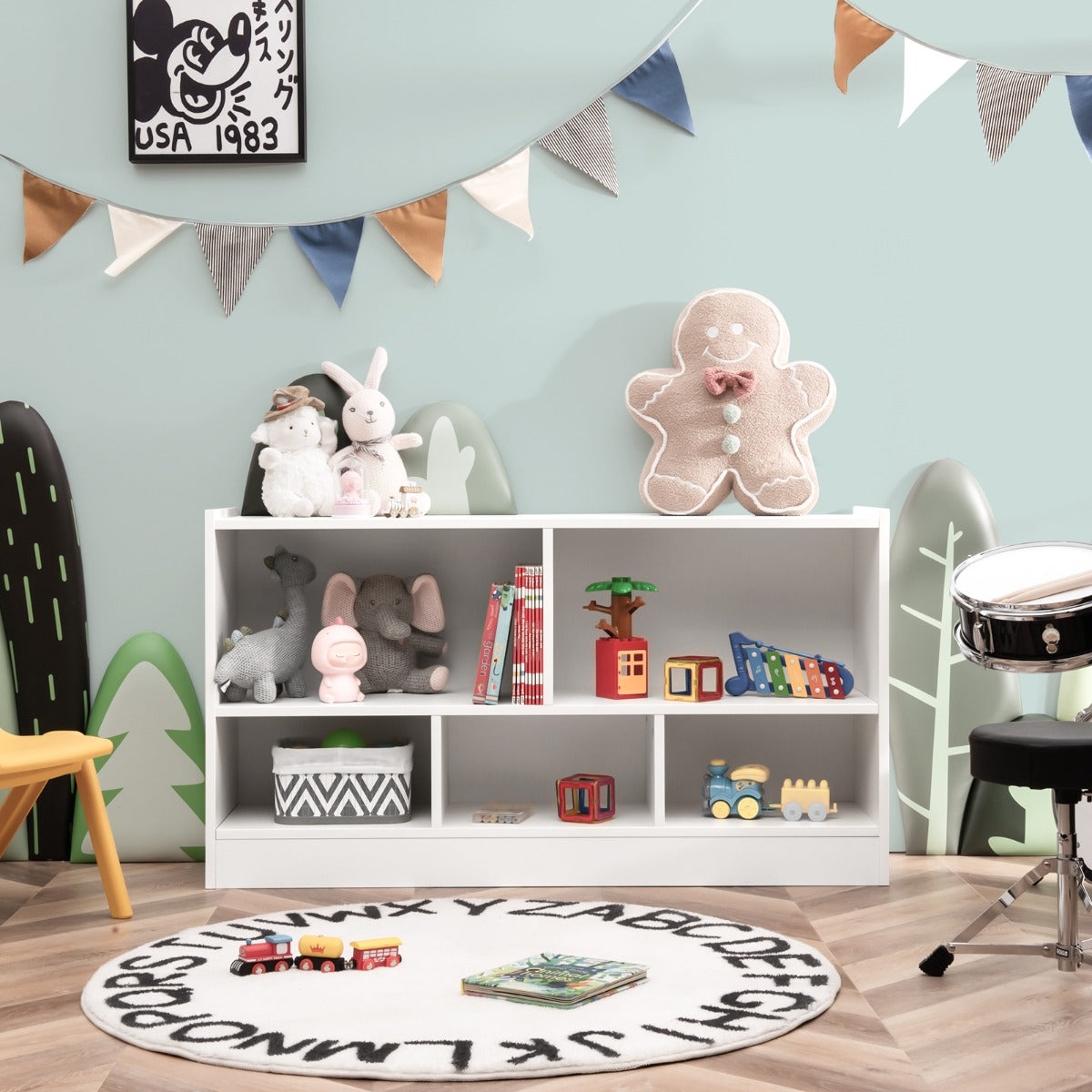 Libreria a 5 cubi per bambini e organizer giocattoli-Scaffale di legno con 5 scompartimenti per stanza Bianco