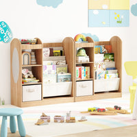 Libreria per bambini con specchio scaffale giocattoli 4 ripiani a rete, Libreria bambini montessori 4 livelli sala giochi Legno naturale-Scaffalature