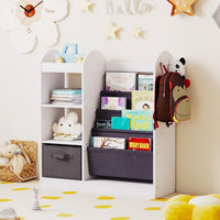 Libreria per bambini con specchio scaffale giocattoli 4 ripiani a rete, Libreria bambini montessori 4 livelli sala giochi Bianco-Scaffalature