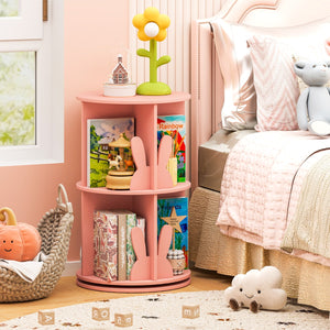 Libreria rotante per bambini scaffale girevole a 360¡ã con 2 ripiani-Portaoggetti con paratie a forma di coniglio Rosa