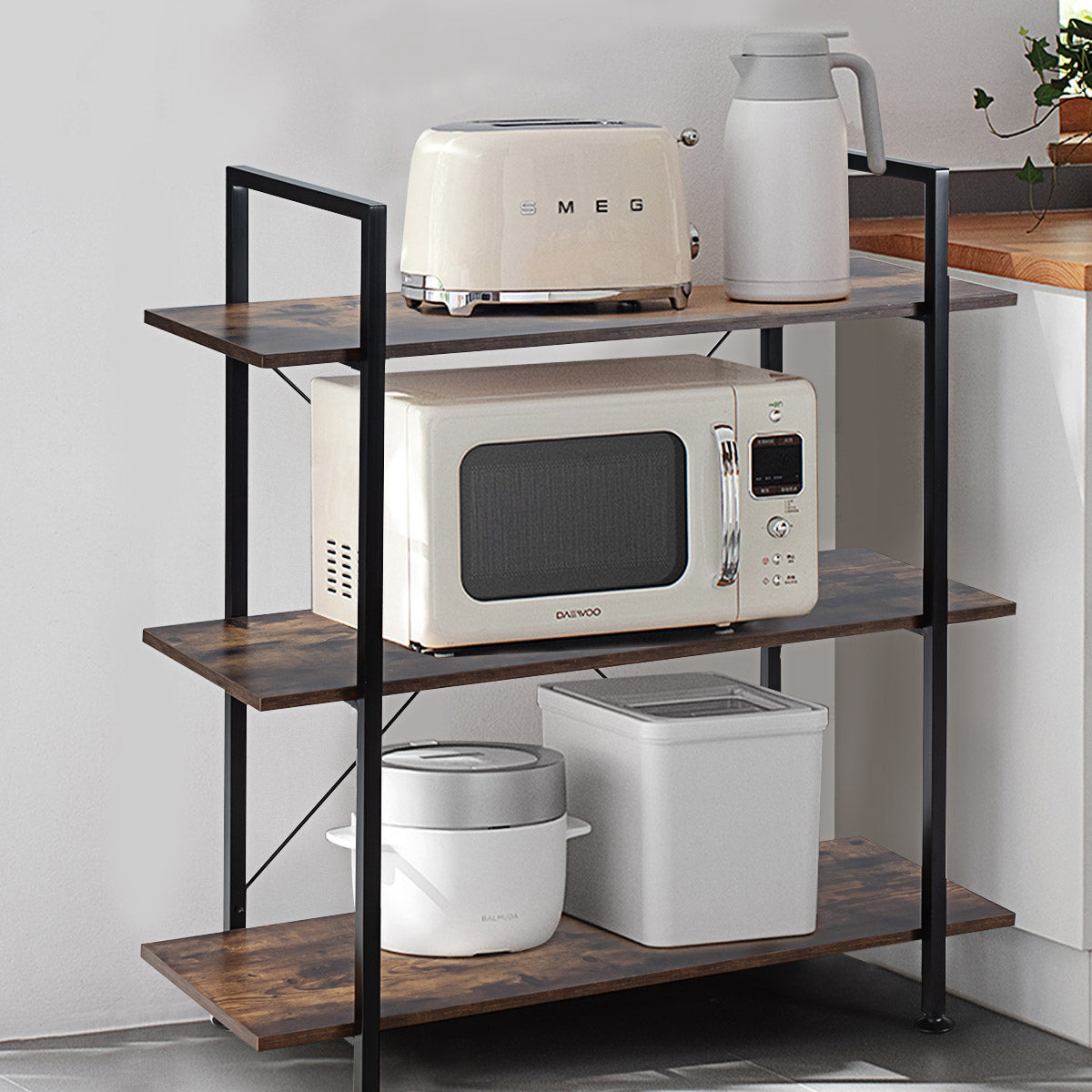 Libreria stile industriale con struttura in metallo-Scaffale multiuso con 3 ripiani per piante e fiori Marrone