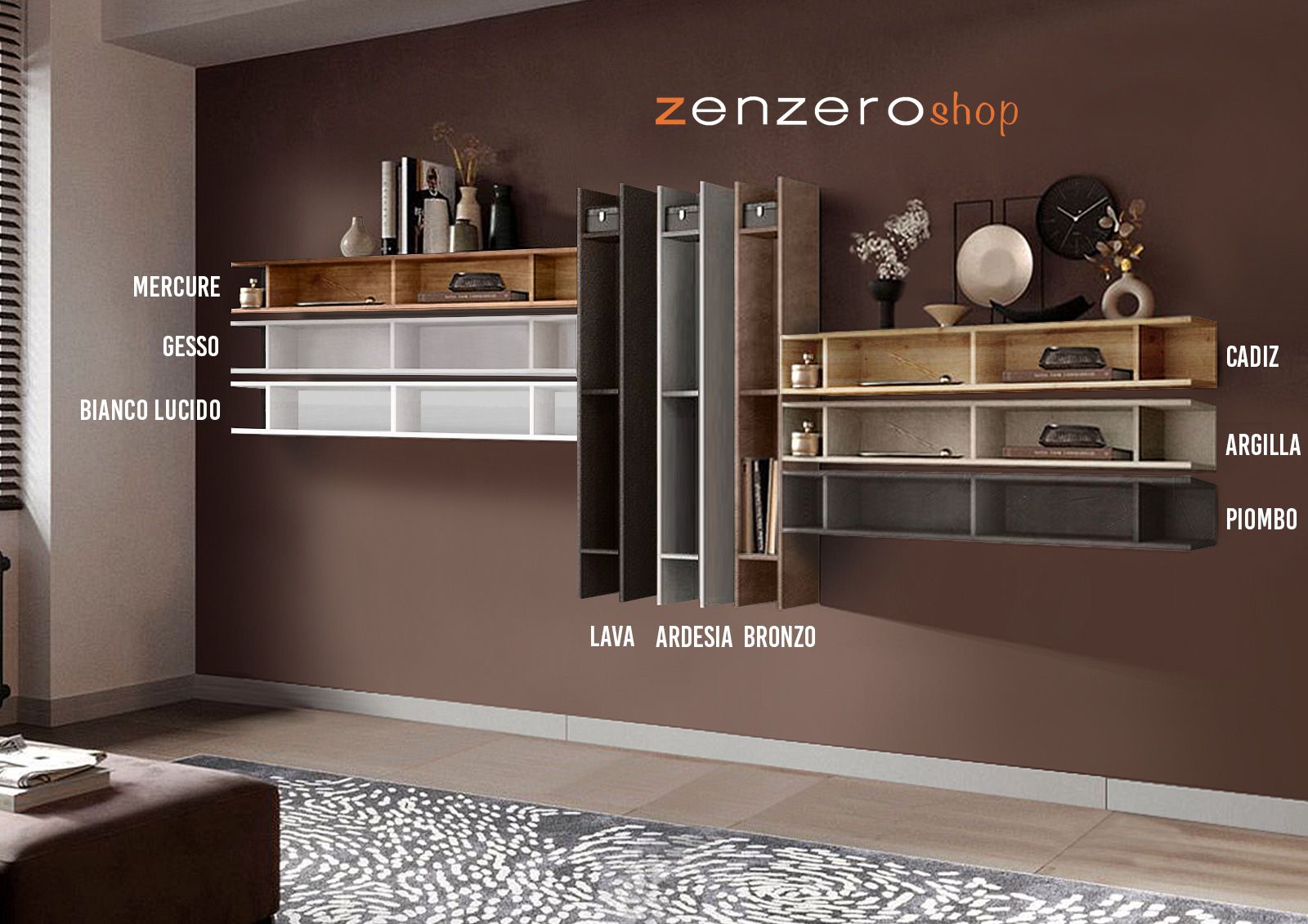 Libreria orizzontale sospesa, finitura Piombo, ZLCINFNPENEW98