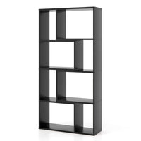 Libreria geometrica a 4 ripiani da 120cm-Organizzatore di stoccaggio moderno con 8 cubi in legno per soggiorno Nero