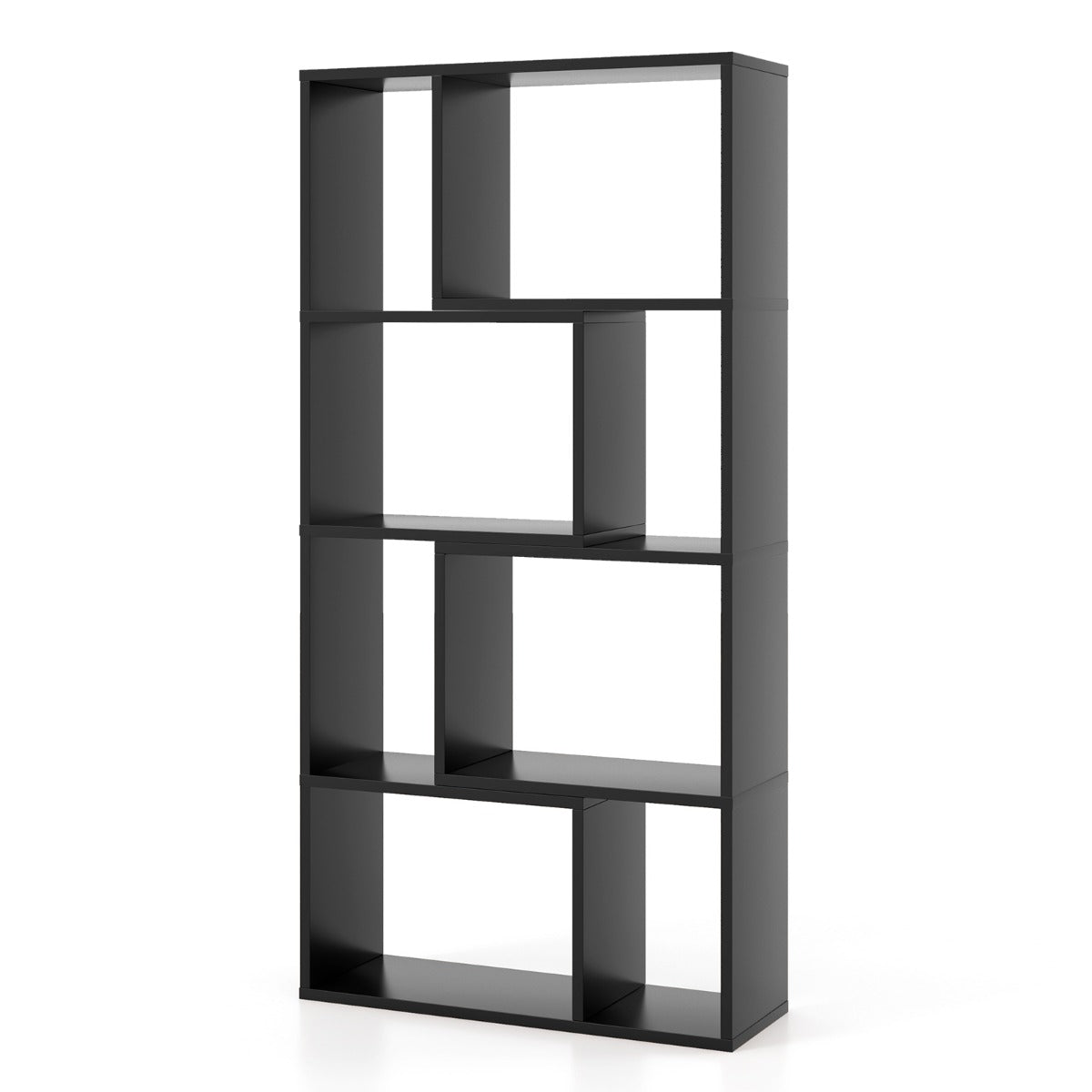 Libreria geometrica a 4 ripiani da 120cm-Organizzatore di stoccaggio moderno con 8 cubi in legno per soggiorno Nero