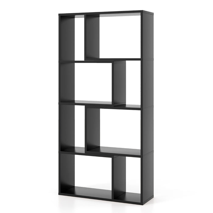 Libreria geometrica a 4 ripiani da 120cm-Organizzatore di stoccaggio moderno con 8 cubi in legno per soggiorno Nero