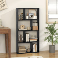 Libreria geometrica a 4 ripiani da 120cm-Organizzatore di stoccaggio moderno con 8 cubi in legno per soggiorno Nero
