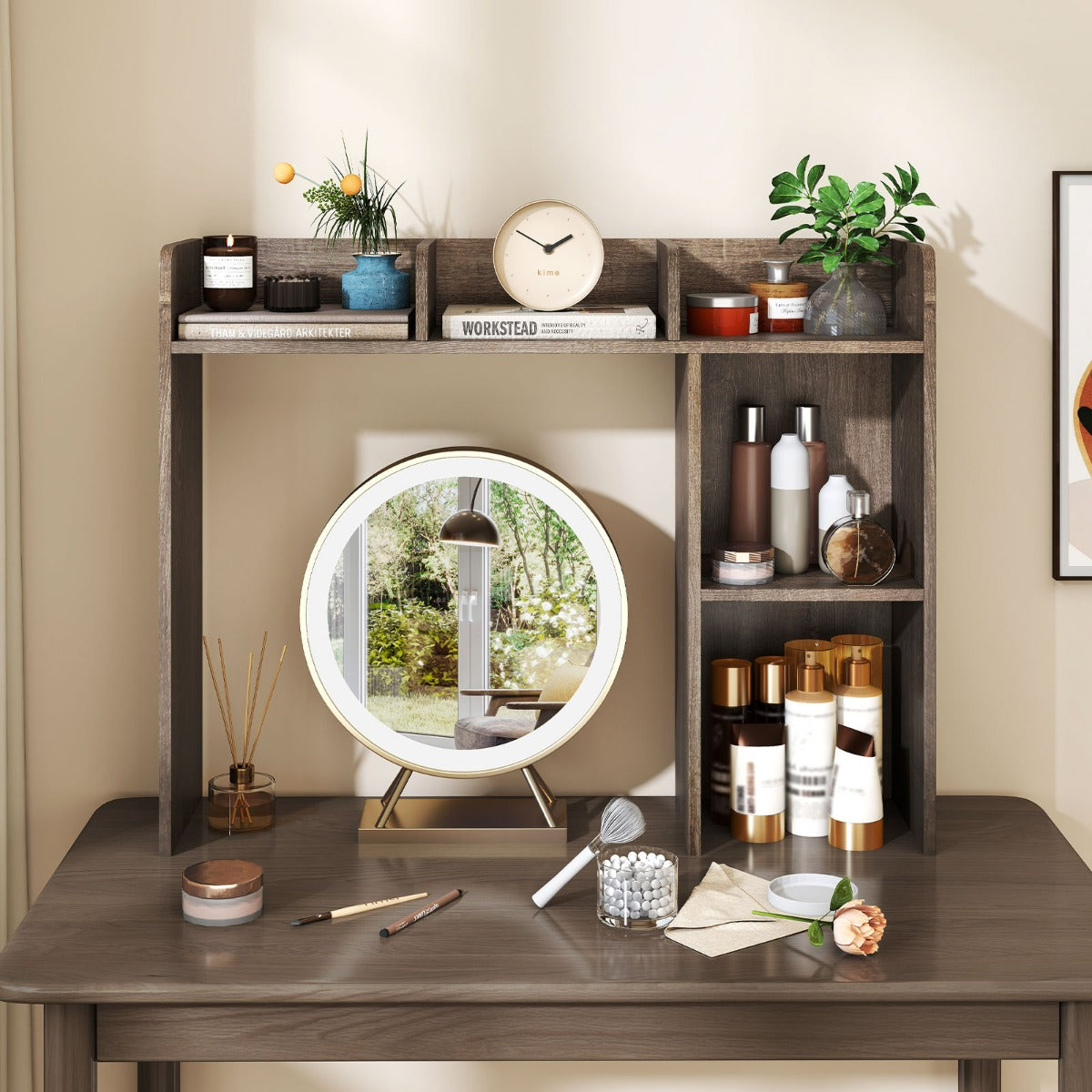 Libreria da scrivania con 4 ripiani e scomparto aperto-Scaffale a 3 livelli da tavolo multiuso Grigio