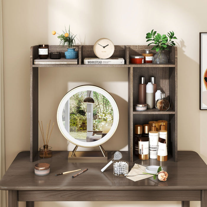 Libreria da scrivania con 4 ripiani e scomparto aperto-Scaffale a 3 livelli da tavolo multiuso Grigio