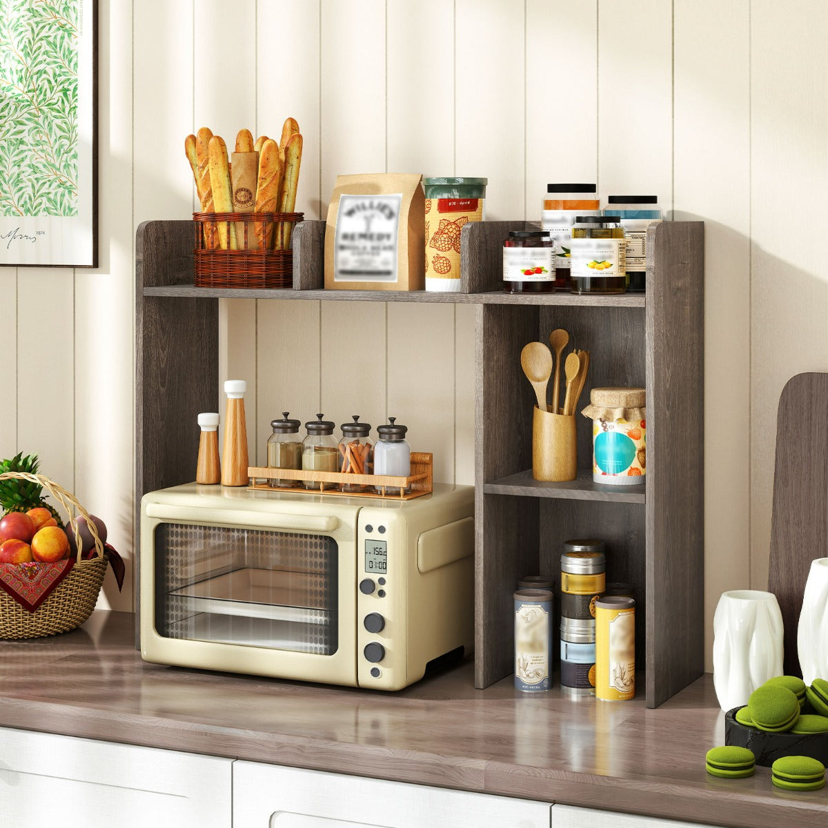 Libreria da scrivania con 4 ripiani e scomparto aperto-Scaffale a 3 livelli da tavolo multiuso Grigio