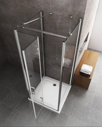 Box cabina doccia a 3 lati con apertura a libro pieghevole a pacchetto H.190 cromo trasparente anticalcare misure  87,5-90 fisse + Porta 68,8-70,8