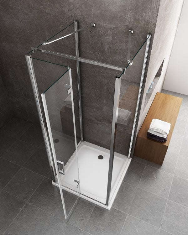 Box cabina doccia a 3 lati con apertura a libro pieghevole a pacchetto H.190 cromo trasparente anticalcare misure  62,5-65 fisse + Porta 73,8-75,8