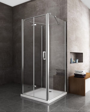 Box cabina doccia a 3 lati con apertura a libro pieghevole a pacchetto H.190 cromo trasparente anticalcare misure  67,5-70 fisse + Porta 68,8-70,8