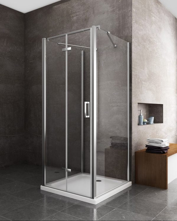 Box cabina doccia a 3 lati con apertura a libro pieghevole a pacchetto H.190 cromo trasparente anticalcare misure  87,5-90 fisse + Porta 68,8-70,8