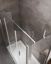 Box cabina doccia con ingresso libero apertura a libro pieghevole e lastra fissa reversibile H 190 cromo trasparente anticalcare misure  72,5-75 Fisso + Porta 148,5-152