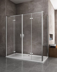 Box cabina doccia con ingresso libero apertura a libro pieghevole e lastra fissa reversibile H 190 cromo trasparente anticalcare misure  67,5-70 Fisso + Porta 188,5-192