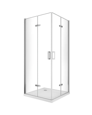 Box doccia angolare pieghevole a libro con chiusura a pacchetto H 190 cromo anticalcare trasparente con misure 60 (57,5-59) x 80 (77,5-79)