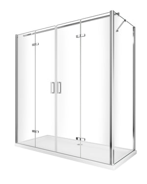 Box cabina doccia con ingresso libero apertura a libro pieghevole e lastra fissa reversibile H 190 cromo trasparente anticalcare misure  72,5-75 Fisso + Porta 148,5-152