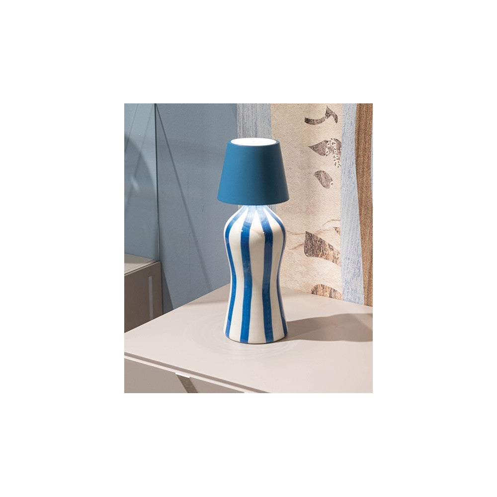 Lido - Bottiglia in ceramica a righe Azzurre Zafferano