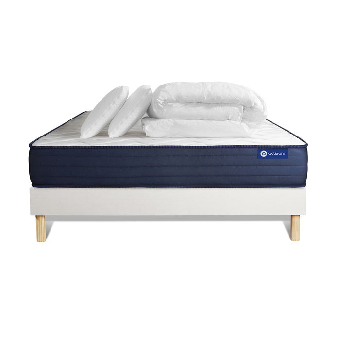 Pacchetto letto completo - Materasso 140x190cm + Box spring con doghe (kit) + 2 cuscini + Piumino - Actimemo Life