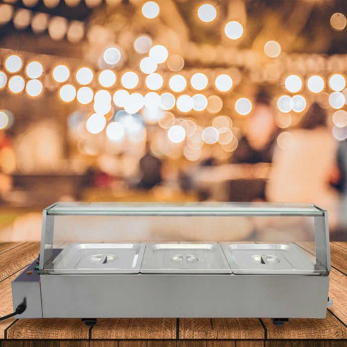 Espositore a Bagnomaria con 3 Vaschette per Ristoranti, Catering, Takeaway e Bar