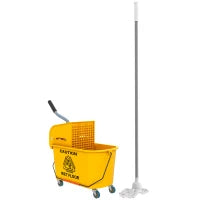 Secchio Lavapavimenti Professionale 20L con Mocio, Strizzatore, Ruote e Manico, 45x26.5x70 cm, Giallo