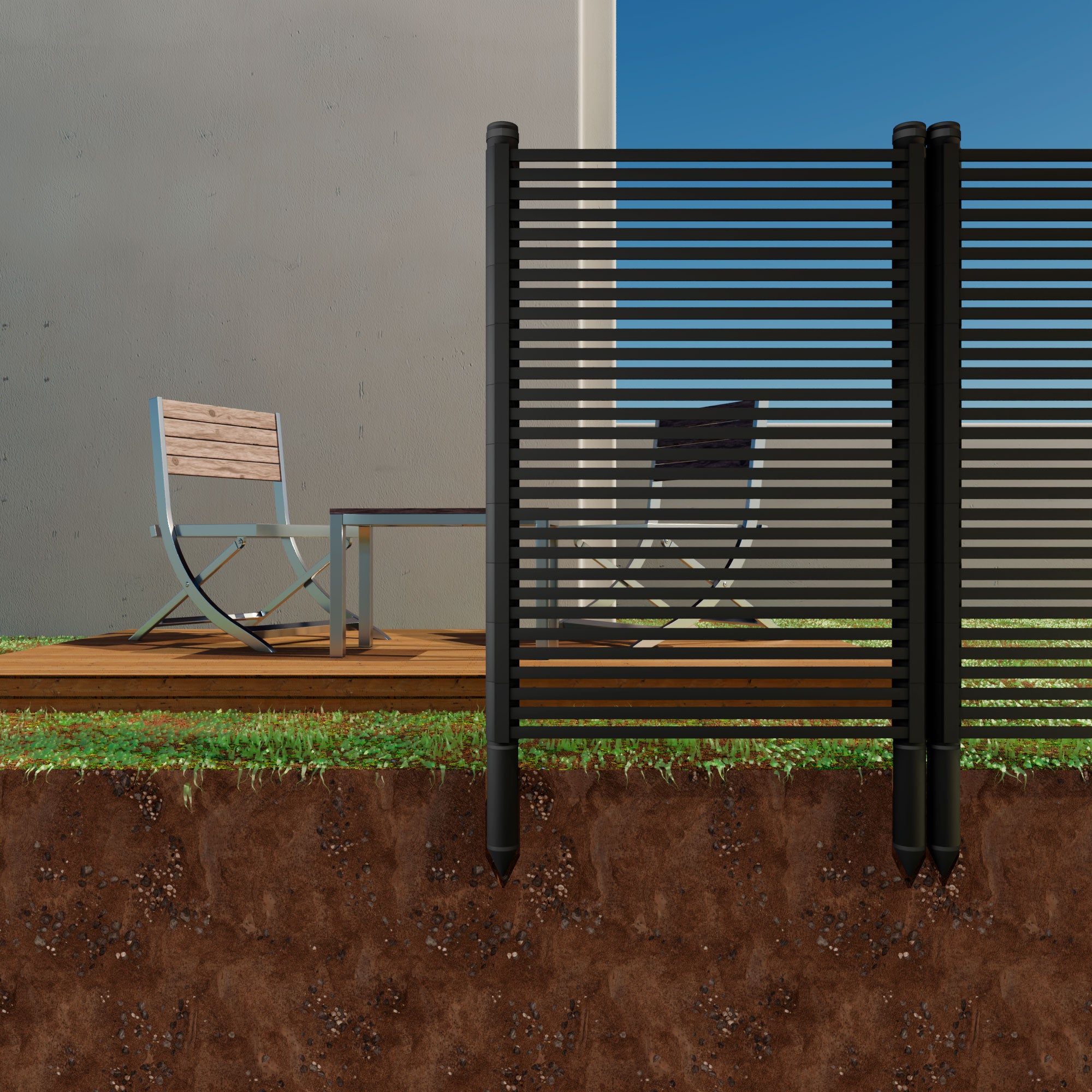 Linea - Pannello Frangivista Separè da Esterno 90,5x193 cm in Metallo e Resina Nero