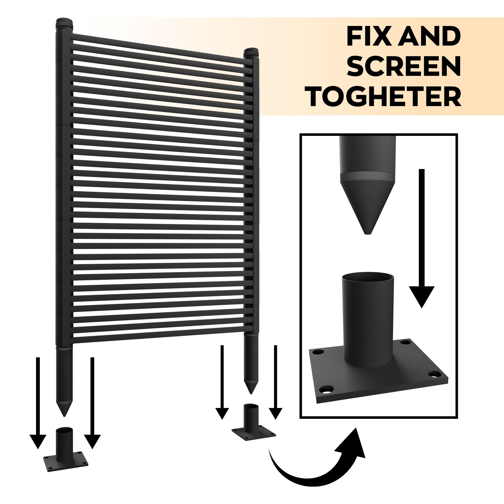 Linea - Pannello Frangivista Separè da Esterno 90,5x193 cm in Metallo e Resina Nero