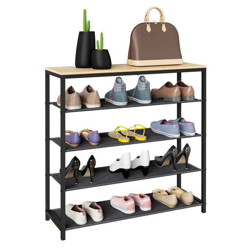 Linea Ferro Scarpiera H87 L90 P30 cm Porta Scarpe in Metallo Salvaspazio con Ripiani Stabili Colore Noce