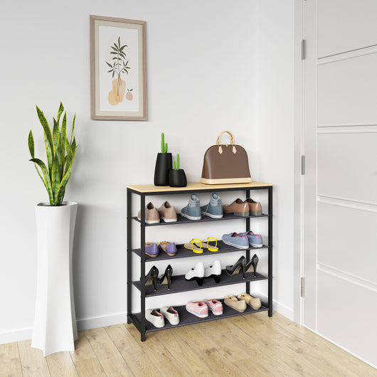 Linea Ferro Scarpiera H87 L90 P30 cm Porta Scarpe in Metallo Salvaspazio con Ripiani Stabili Colore Noce