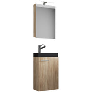 LineaViva di Ezooza Mobile Sospeso con lavabo in ceramica di alta qualità e mobile specchio, Rovere Sonoma , lavabo Nero