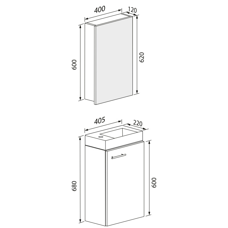 LineaViva Mobile Sospeso con lavabo in ceramica di alta qualità e mobile specchio, Bianco , lavabo Bianco