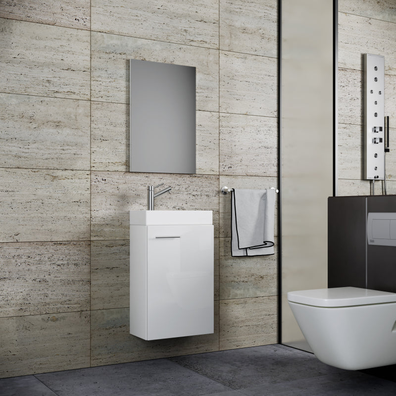 LineaViva Mobile Sospeso con lavabo in ceramica di alta qualità e specchio, Bianco , lavabo Bianco