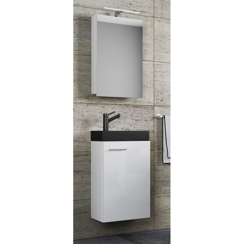 LineaViva di Ezooza Mobile Sospeso con lavabo in ceramica di alta qualità e mobile specchio, Bianco , lavabo Nero