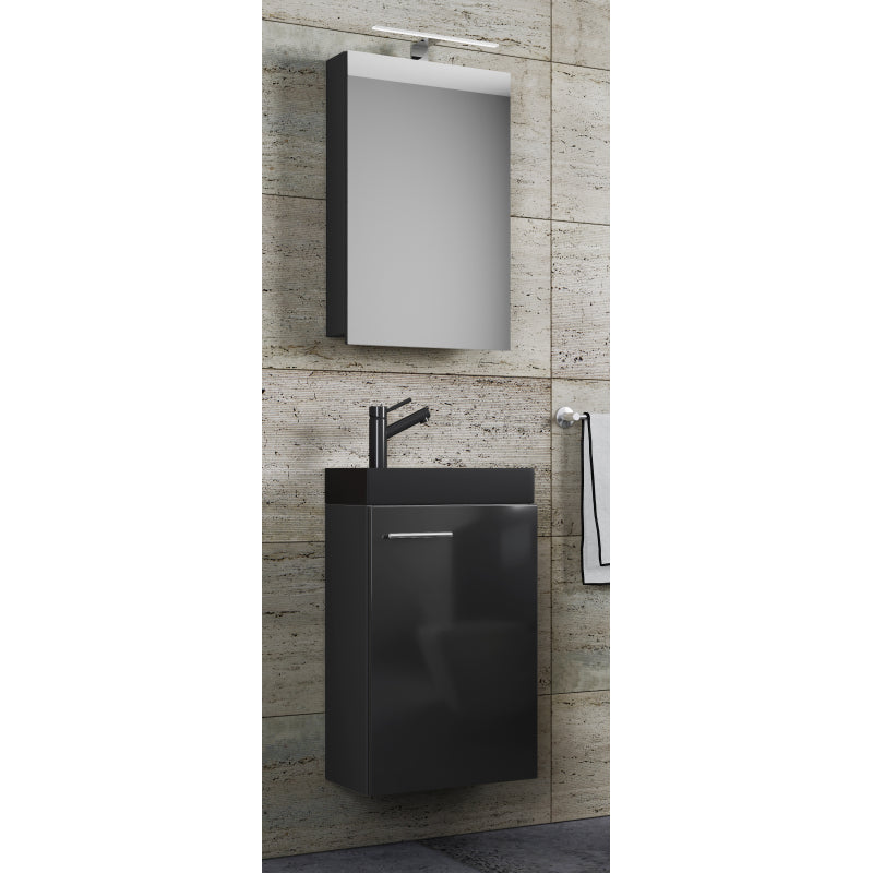 LineaViva di Ezooza Mobile Sospeso con lavabo in ceramica di alta qualità e mobile specchio, Nero , lavabo Nero