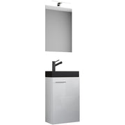 LineaViva di Ezooza Mobile Sospeso con lavabo in ceramica di alta qualità e specchio, Bianco , lavabo Nero