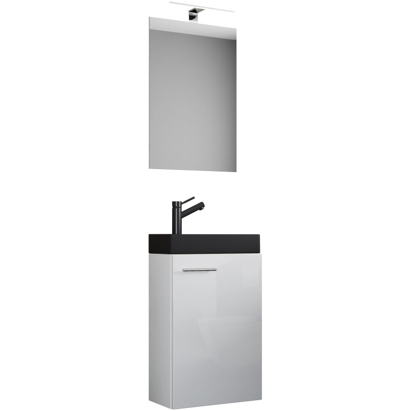 LineaViva di Ezooza Mobile Sospeso con lavabo in ceramica di alta qualità e specchio, Bianco , lavabo Nero