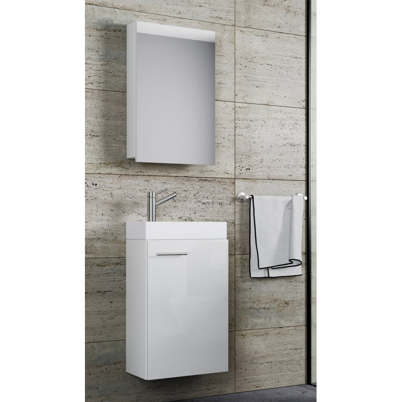 LineaViva Mobile Sospeso con lavabo in ceramica di alta qualità e mobile specchio, Bianco , lavabo Bianco