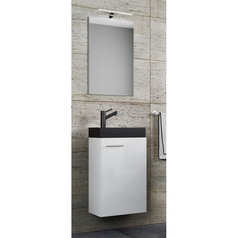 LineaViva di Ezooza Mobile Sospeso con lavabo in ceramica di alta qualità e specchio, Bianco , lavabo Nero
