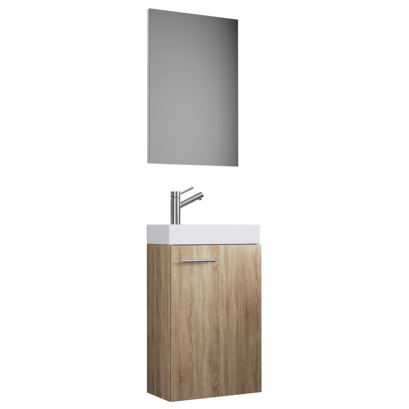 LineaViva Mobile Sospeso con lavabo in ceramica di alta qualità e specchio, Rovere Sonoma , lavabo Bianco