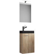 LineaViva di Ezooza Mobile Sospeso con lavabo in ceramica di alta qualità e specchio, Rovere Sonoma , lavabo Nero
