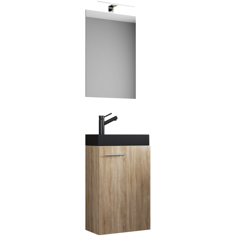 LineaViva di Ezooza Mobile Sospeso con lavabo in ceramica di alta qualità e specchio, Rovere Sonoma , lavabo Nero