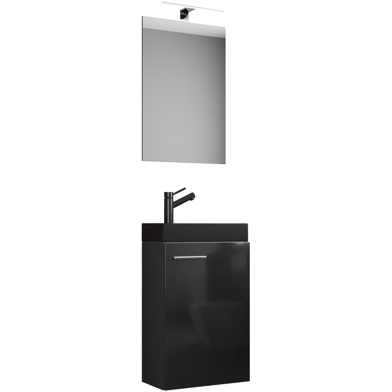 LineaViva di Ezooza Mobile Sospeso con lavabo in ceramica di alta qualità e specchio, Nero , lavabo Nero
