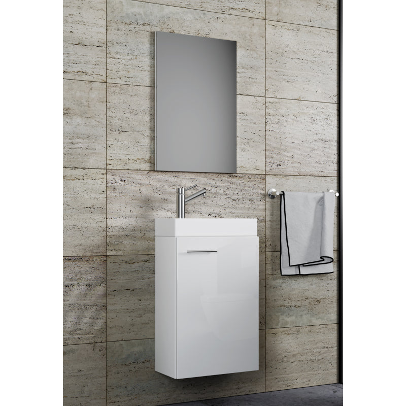 LineaViva Mobile Sospeso con lavabo in ceramica di alta qualità e specchio, Bianco , lavabo Bianco