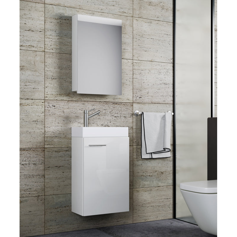 LineaViva Mobile Sospeso con lavabo in ceramica di alta qualità e mobile specchio, Bianco , lavabo Bianco