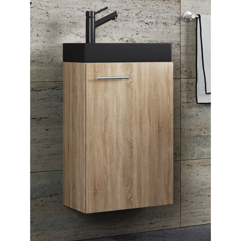 LineaViva di Ezooza Mobile Sospeso con lavabo in ceramica di alta qualità, Rovere Sonoma , lavabo Nero